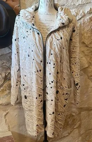 Beau Jours Cream and Black Dalmatian animal print oversized zip up Jacket Small thumbnail 1