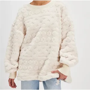 NWOT Free People Cable Knit Faux Fur Oversized Sweatshirt | Ivory Cream Sz Small thumbnail 9
