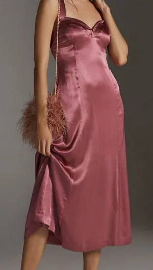 Anthropologie Satin Midi Dress in Mauve thumbnail 1