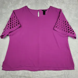 Ali Miles Women's Top Blouse Purple Short Sleeve Plus Size 1X thumbnail 2