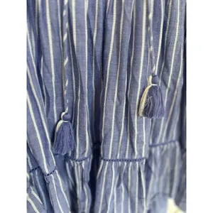 Free People Lola Boho Striped Tiered Dress Chambray Blue Embroidered Lagenlook‎ thumbnail 13