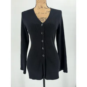 Old Navy Cardigan Sweater Womens L Black SoSoft Lite Ribbed V-Neck Minimalist thumbnail 3