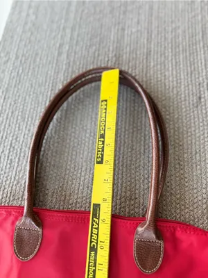 Vintage Classic Preppy Red Nylon Zippered Tote Bag w Brown Leather Handles thumbnail 6