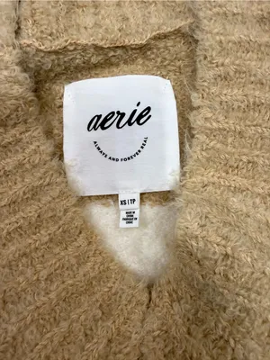 aerie Wide-Striped V-Neck Sweater in Cream and Tan thumbnail 5