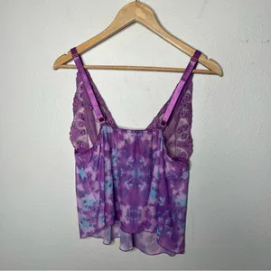 Y2K Vintage Purple Sheer Mesh Floral Fairycore Babydoll Tank Top Lingerie thumbnail 2