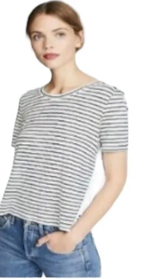 Joie Linen Eyelet Nautical Striped Cottage Scalloped Tiered Short Sleeve Top S thumbnail 1