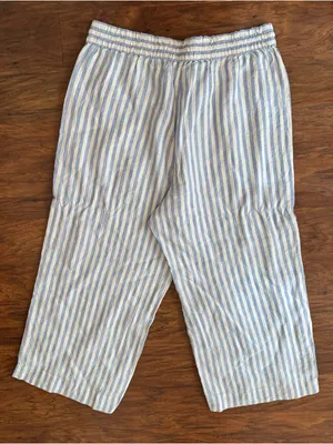 J Crew Wide Leg Cropped Linen Pant Pull On Striped Coastal Relaxed NWT XL T thumbnail 2