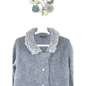 GAP 100% Wool Faux Shearling Collar Button Front Cardigan Gray Size Medium thumbnail 5