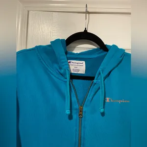 Champion Size M Turquoise Full Zip Cotton Blend Hoodie Sweatshirt Pockets thumbnail 5