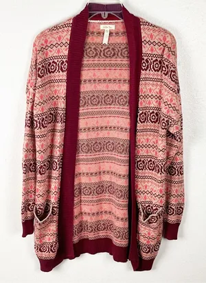 MATILDA JANE Harmony Fair Isle Open Front Pockets Cardigan Size Small Rustic thumbnail 1