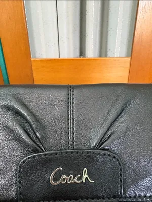 Coach Black Leather Foldover Wallet with Silver Logo thumbnail 2