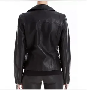 Max Studio Moto Jacket Women M Black Faux Leather Biker Asymmetric Zip Edgy thumbnail 2