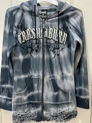 Crash & Burn Y2K graphic hoodie size XS tie dye goth grunge biker rocker thumbnail 13