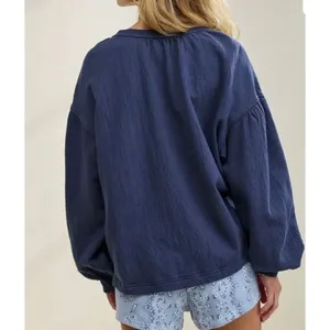Aerie Easy Street blue oversized tie neck sweater size small thumbnail 2