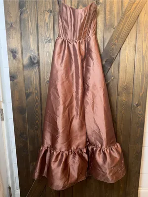 Dessy Collection Dorset Ruffle Hem Gown Dress Minimalists Sz 0 Cognac thumbnail 3