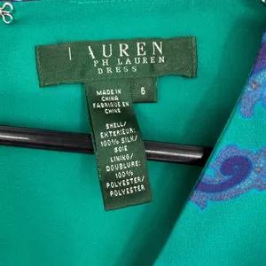 Lauren Ralph Lauren Silk Paisley Faux Wrap Midi Dress Green Purple Size 6 thumbnail 5