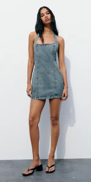 ZARA NWT TRF HALTER NECK DENIM DRESS. Size Small thumbnail 3