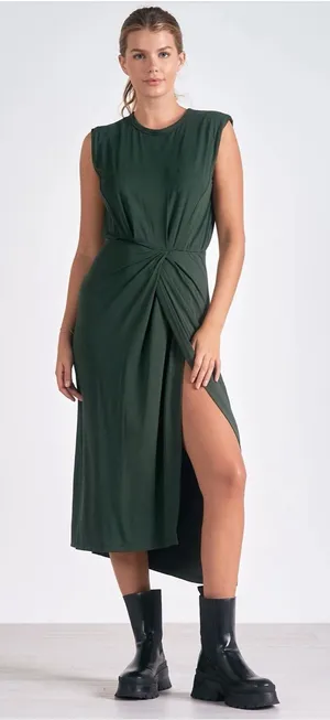New With Tags Elan Front Slit Dark Green Midi Dress Sz S thumbnail 1
