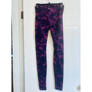Lululemon Wunder Under Leggings Women 4 Plum Purple Black Tie Dye Mid‎ Rise Luon thumbnail 2