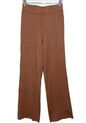Womens Abercrombie & Fitch Soft AF Brown Tan Ribbed Knit Wide Leg Pants Size M thumbnail 1