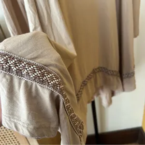 Easel Embroidered‎ Tunic Dress Boho Asymmetrical Hem Bohemian Tan Beige Small thumbnail 2