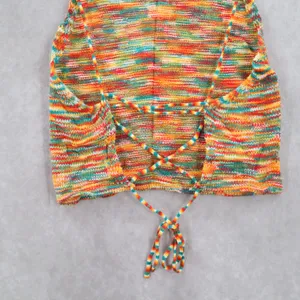 Orange Knit Multicolor Open Back Crop Tie Boho Stretch Y2K‎ VTG Top M Medium thumbnail 5