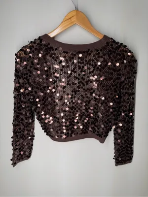 NEW Vintage Y2K‎ McBling Brown Oversized Paillette Sequin Shrug Bolero 2000s thumbnail 7