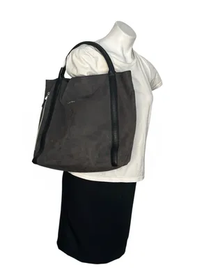 SEE by CHLOE Harriet Hobo Tote Charcoal Grey Nubuck Leather 2 Handles thumbnail 12
