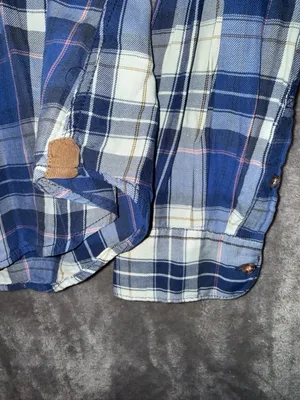 L.O.G.G. H&M Label of Graded Goods Blue Plaid Flannel Shirt with Elbow Patches thumbnail 6