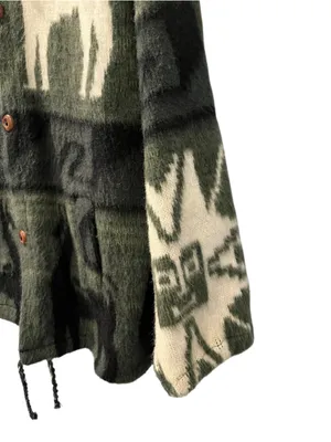 VTG Gensis Alpaca Wool Hooded Sweater Jacket Llama Aztec Green Small Stretch thumbnail 4