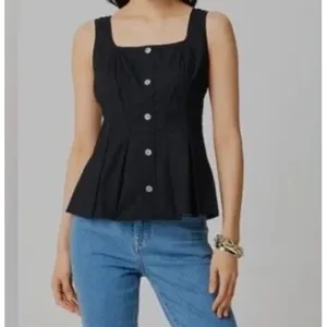 J‎ Crew Top Womens 2 Black Button Up Peplum Sleeveless Square Neck Cotton CK740 thumbnail 3