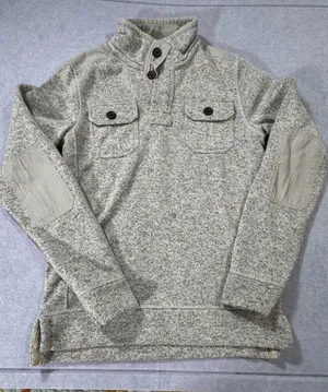 Fatface Pullover Sweater Size XS Grey Marl 1/4 Button Elbow Patches thumbnail 1
