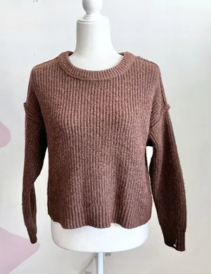 American Eagle Sweater Wool Blend Y2K 2000s Chunky Preppy‎ Brown Medium thumbnail 1