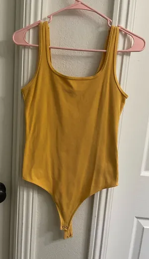 Abercrombie & Fitch Mustard Ribbed Scoop Neck Bodysuit thumbnail 1
