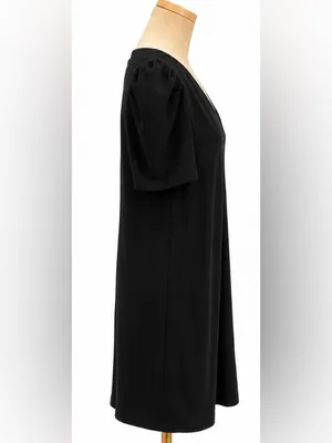Zara Black Puff Sleeve Mini Dress Size M V Neck A-Line Shift Lined thumbnail 2