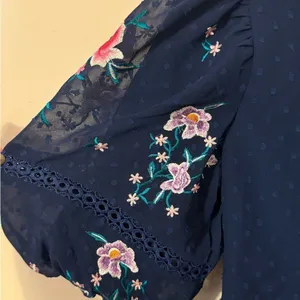 ASOS DESIGN High Neck Floral Embroidered Midi Dress Lace Trim Navy 6 NEW thumbnail 7