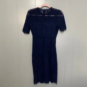 Lulus Remarkable Navy Blue Sheer Lace Short Sleeve Event Cocktail Mini Dress M thumbnail 7