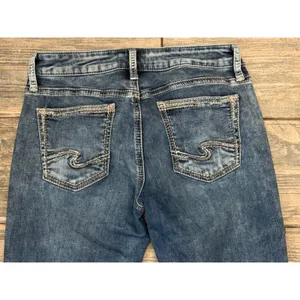 Silver Jeans Co Suki Slim Boot Medium Wash Distressed Jeans 29x33 HEMMED 27.5"‎ thumbnail 11