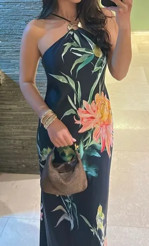 Anthropologie Halter Slip Floral Midi Dress thumbnail 1