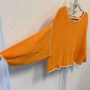Free People Bardot Cropped Orange Textured Knit Boat Neck Long Sleeve Sweater XS thumbnail 4