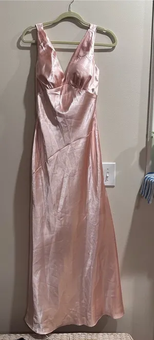 Sleeveless Pink Satin Maxi Dress with V-Neck thumbnail 1