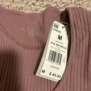 NWT Adidas Studio Lounge Ribbed Cropped Long Sleeve Tee Pink Mauve- Size Medium thumbnail 9