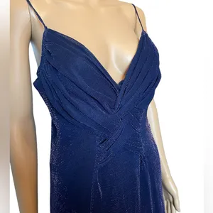 Jeffrey & Dara Vintage 90s Indigo Ultra Sparkly Twist Front Maxi Evening Dress thumbnail 2