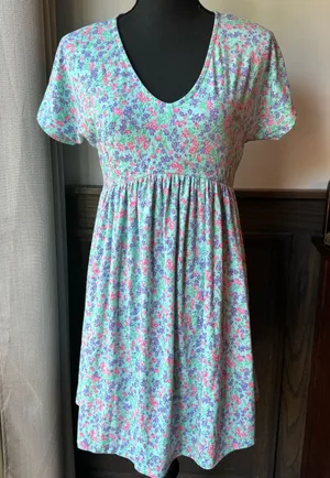 Emerald Mint dress with Pink and Lavender Floral Accents small nwot thumbnail 1