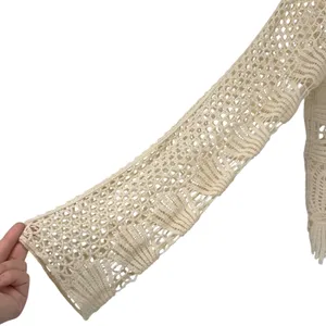 Boho Crochet Lace Long Sleeve Top‎ Cream Sheer Bell Sleeve Festival Blouse thumbnail 4
