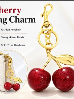 Gold Cherry Keychain Bag Charm with Red Glitter Cherries thumbnail 12