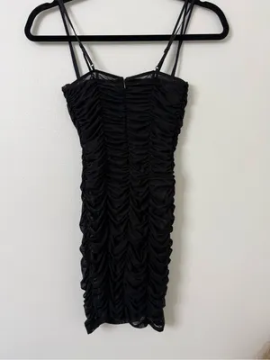 {XS} White Fox Black Ruched Slip Dress with Spaghetti Straps and Body Suit thumbnail 7