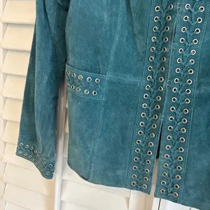 Bradley Teal Leather Lace‎ Detail Jacket Size Medium Blue thumbnail 4