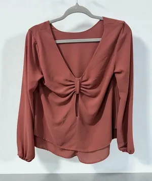 Rust Pink Long-Sleeve Blouse with Open Back Detail By Miami‎ S thumbnail 1