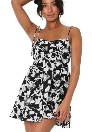 Lulus NWT Floral Tie Mini Dress Sz Med thumbnail 1